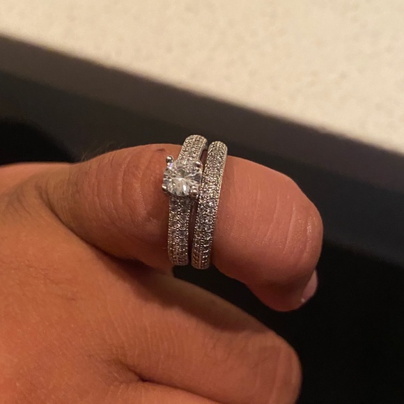 Round Cut Ring with Paved Band Set 925 Sterling Silver Engagement Ring - Picture 2 of 9